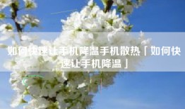 如何快速让手机降温手机散热「如何快速让手机降温」